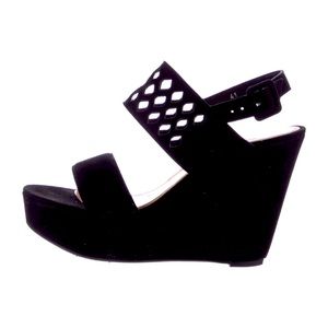 Robert Clergerie Black Suede Cutout Wedges